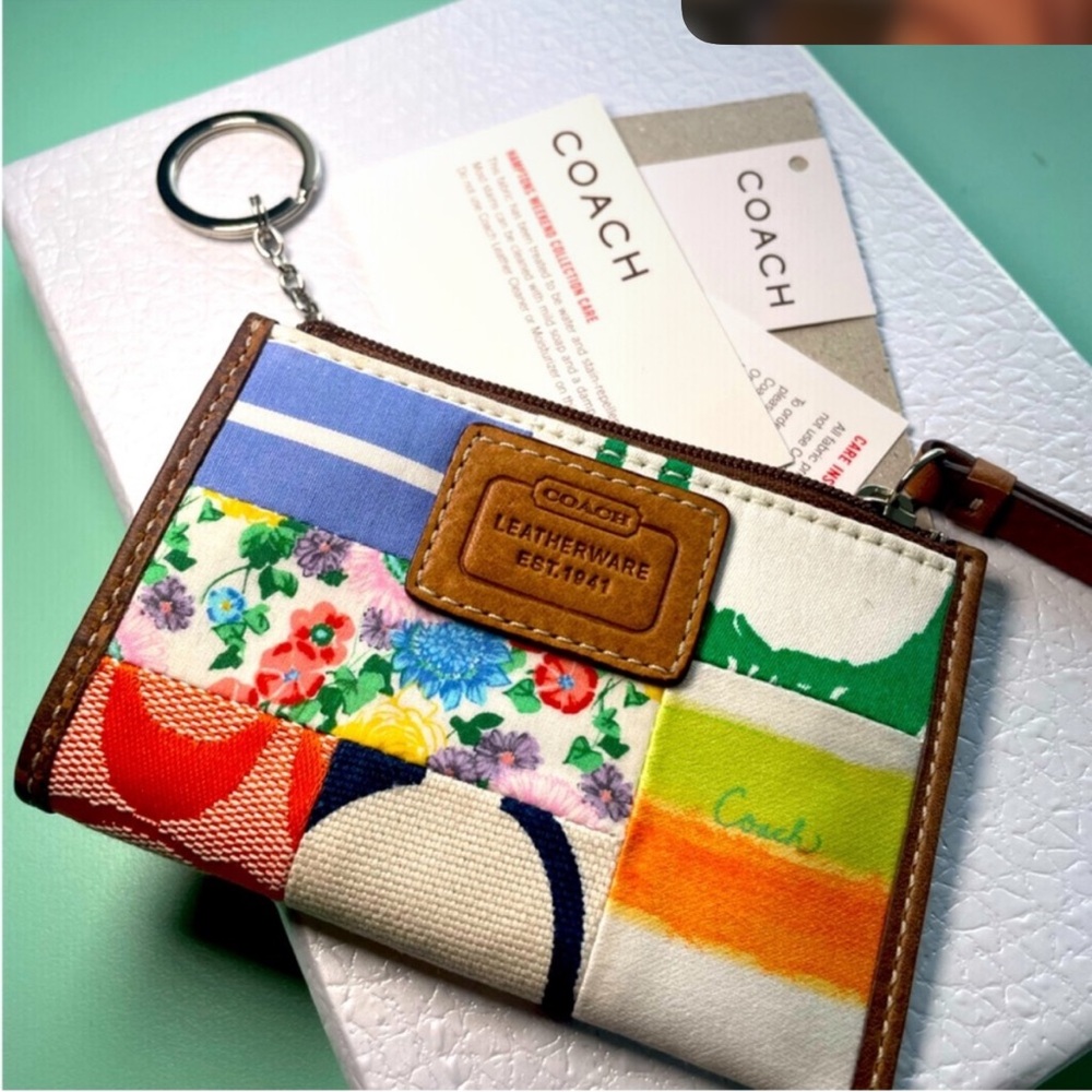 Coach Poppy Multicolor Patchwork Keychain Wallet